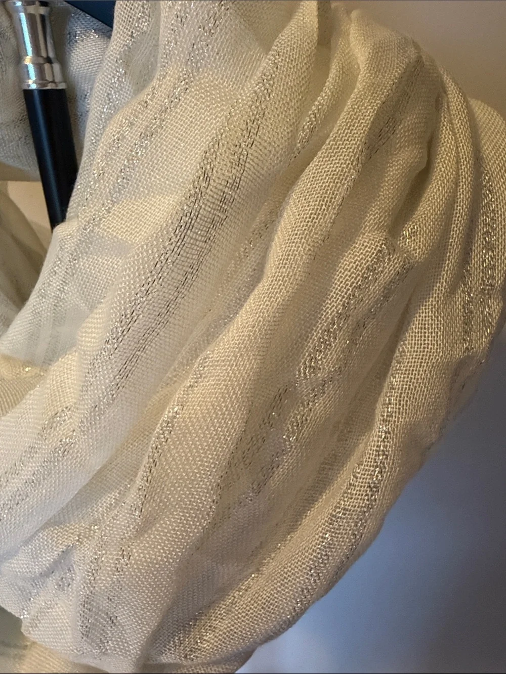 New York & Company Ivory Sheer Scarf with Metallic Stripes